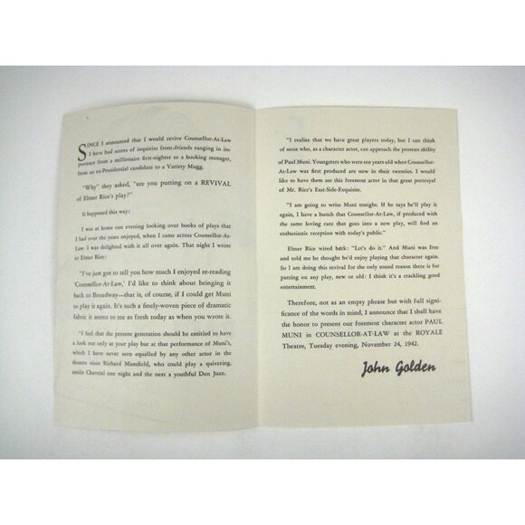 Paul Muni Flyer 1942 Counselor Law Royale Theatre Statement Revival Elmer Rice - Picture 3 of 4